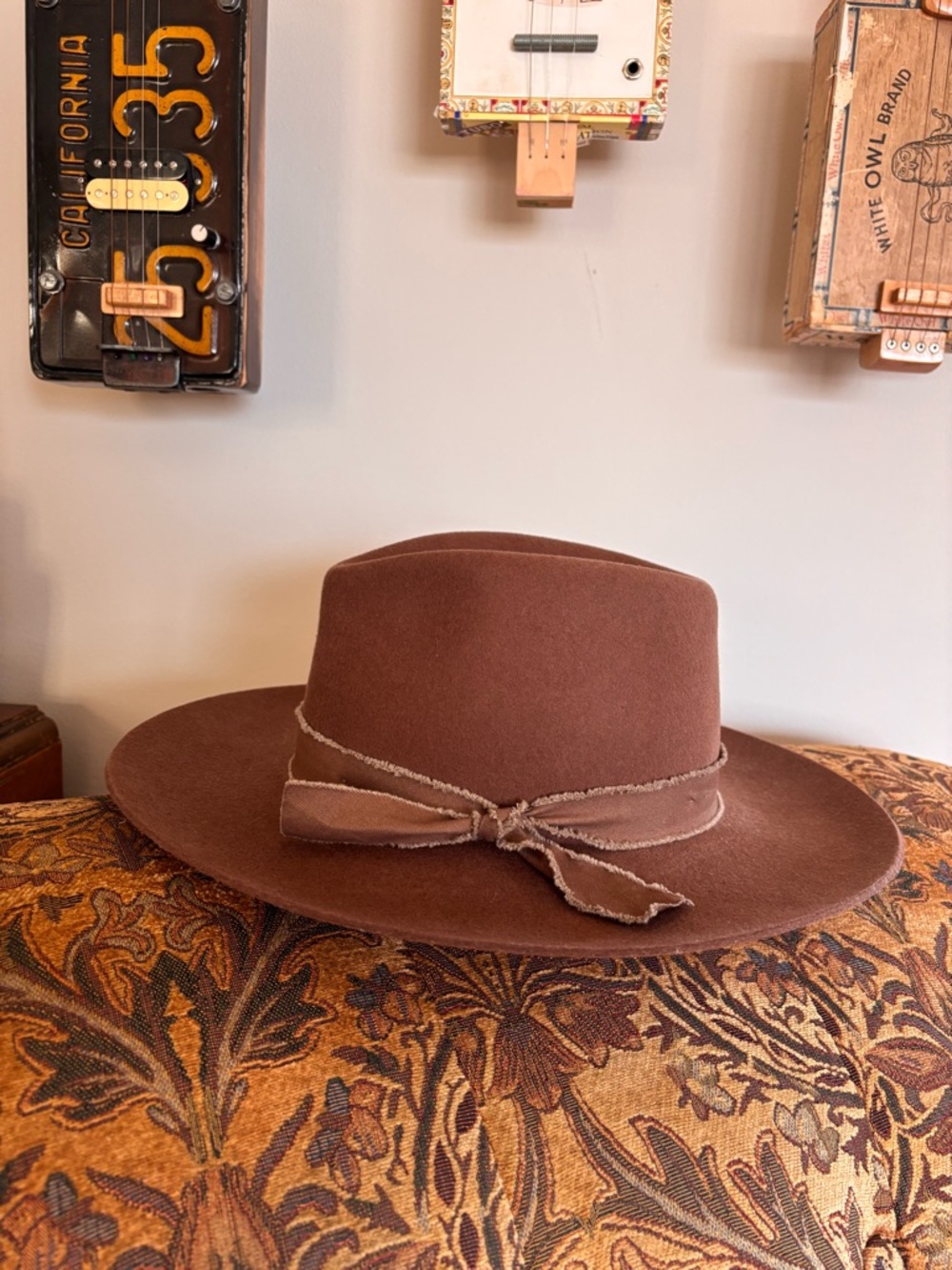 Women’s Brown Wide Brim Felt Hat with Band